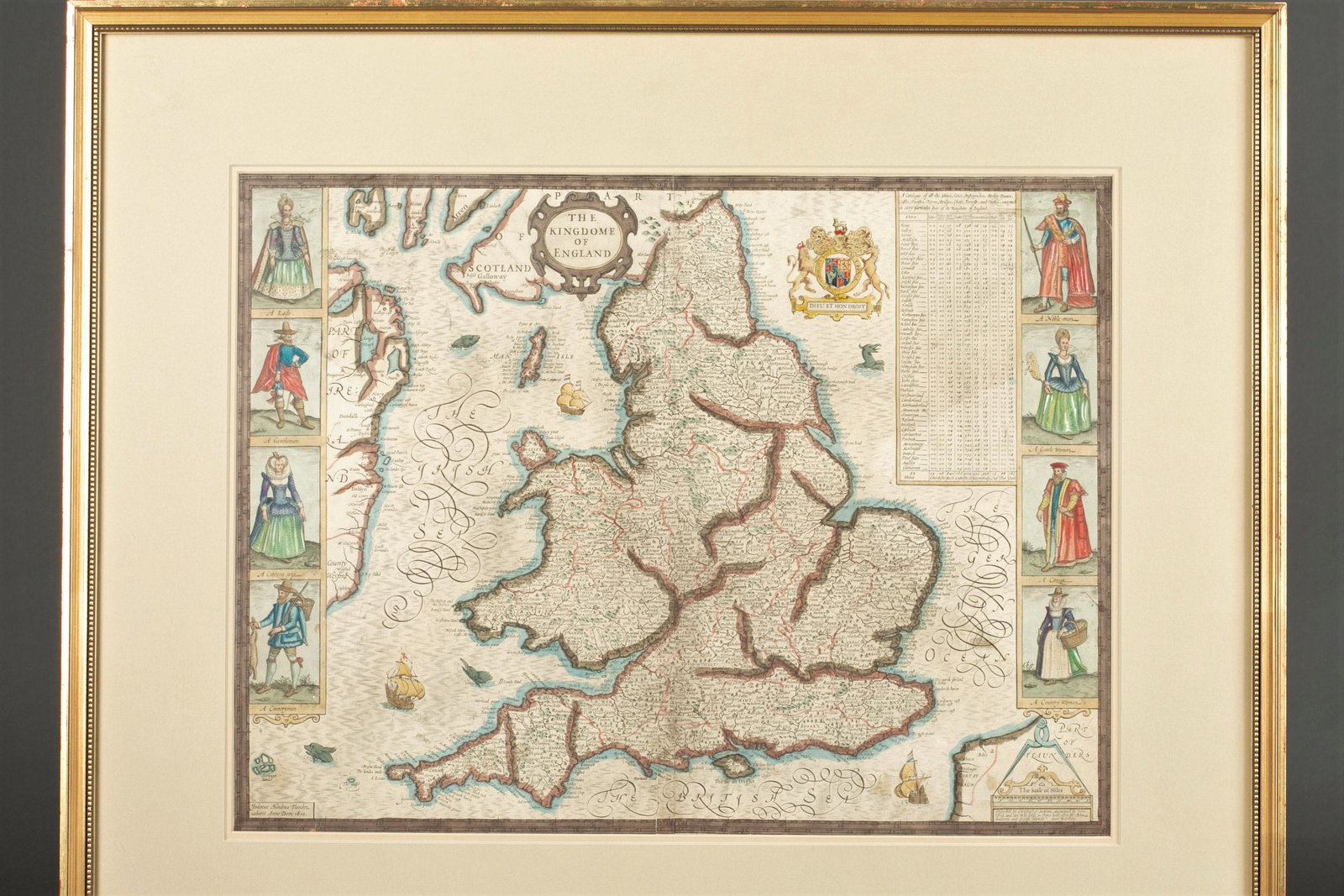 Speed/Hondius. The Kingdome of England.: [Map/England] Speed, John; Hondius, Jodocus. The Kingdome of England. London, John Sudbury and George Humble, 1610. Dated in l.l. 1610. Plate 1, state 1 with the Sudbury and Humble imprint. Shirely 31
