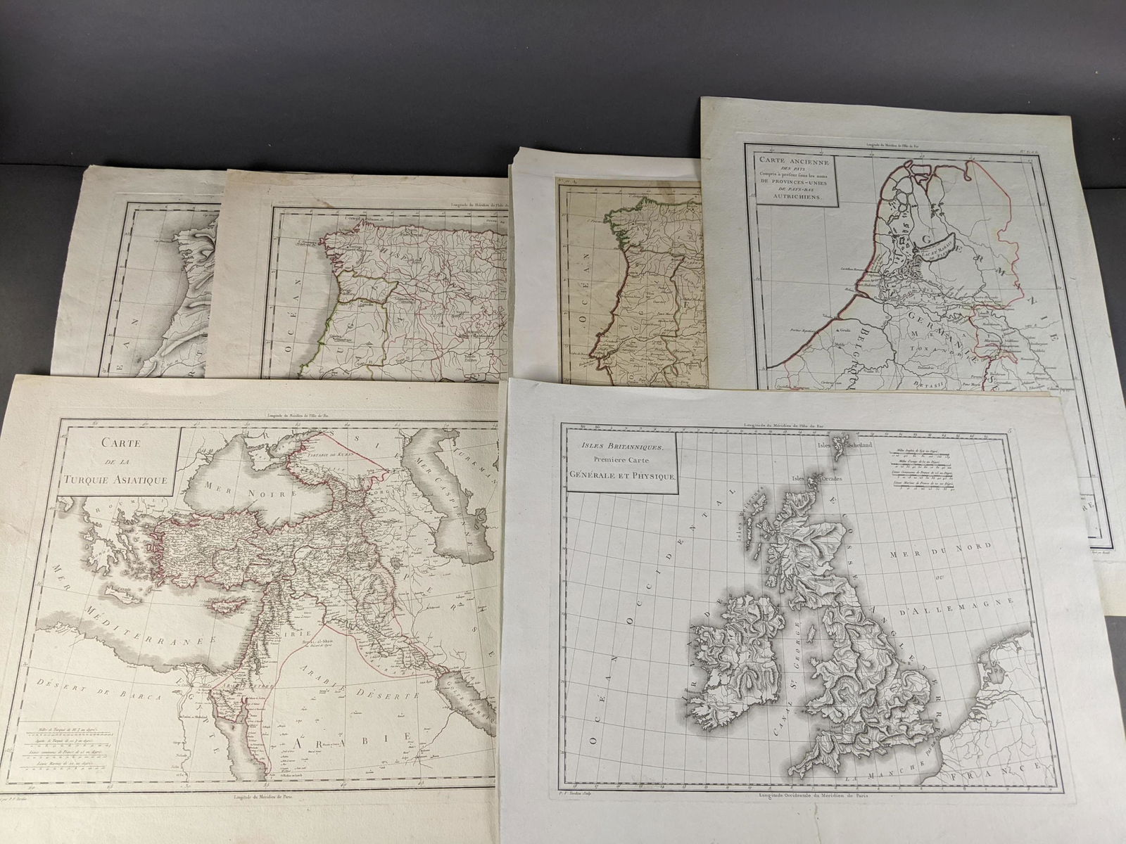 8 Maps of Europe and Turkey in Asia.: [Maps/Atlases] 8 steel plate engraved maps of Europe with 1 of Turkey in Asia. Text in French. Hand colored outline. Engraved by P. F. Tardieu, circa early 1800s. Measures: 21 1/4" x 16".Condition: Mi