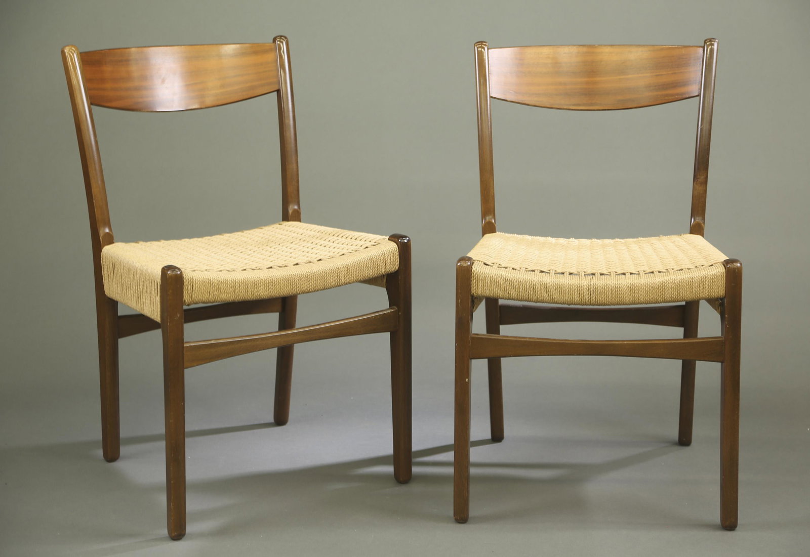 Skovmand & Andersen dining table and four chairs.: A Skovmand & Andersen for MM Moredi pull leaf teak dining table and unmarked four Danish cord chairs. Table branded "MM/ MOREDDI/ DANMARK" with Skovmand & Andersen label. Table: 28 1/2" x 51 1/2" x 33