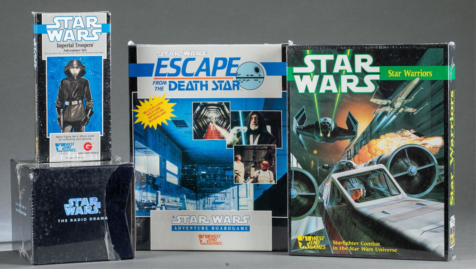 Star Wars tabletop games and radio drama set.: Star Wars sealed tabletop games and CD radio drama set. ++ Includes new sealed West End Games board games. 1990 Escape from the Death Star, 1990 Imperial Trooper Adventure Set for Star Wars : The Role