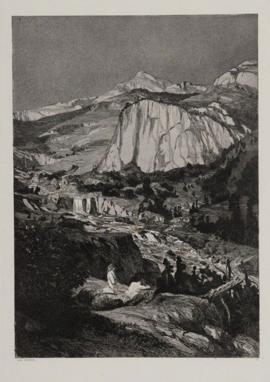 Max Klinger. Mondnach. No. "IV" from "Intermezzi.": Klinger, Max (Ger., 1857-1920). Mondnach. Etching with aquatint. Number “IV” from the series “Intermezzi.” [1881]. 14 1/8” x 10 ¼”. Sight condition near fine. Framed under glass.