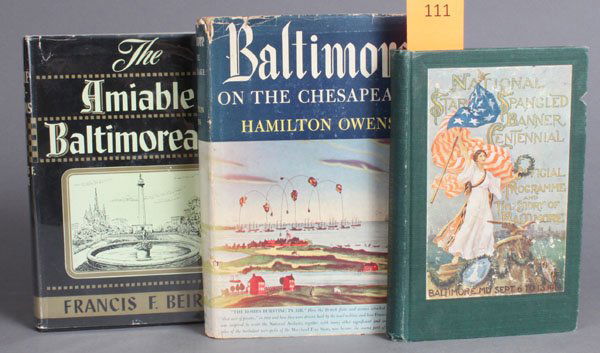 8 Books (2 sgd), incl: THE AMIABLE BALTIMOREANS.: [Maryland/Baltimore]. 8 Titles, 2 Signed. Vp:vp. 8vo/4to. ++ Francis F. Beirne. The Amiable Baltimoreans. 1951. Signed and inscribed by Beirne on dedication page. ++ Hamilton Owens. Baltimore On The C