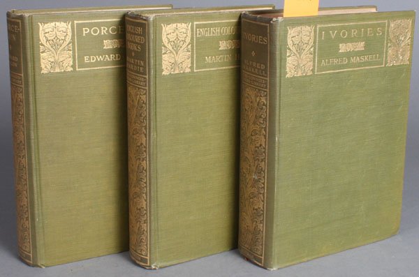 5 Books, incl: Hardie, ENGLISH COLOURED BOOKS.: [Decorative Arts]. 5 Titles. ++ Edwin Foley. The Book Of Decorative Furniture: Its Form, Colour, & History. Vol II (of 2). NY: G. P. Putnam’s Sons, 1912. Thick 4to. Orig blue cloth. Spine ends fraye