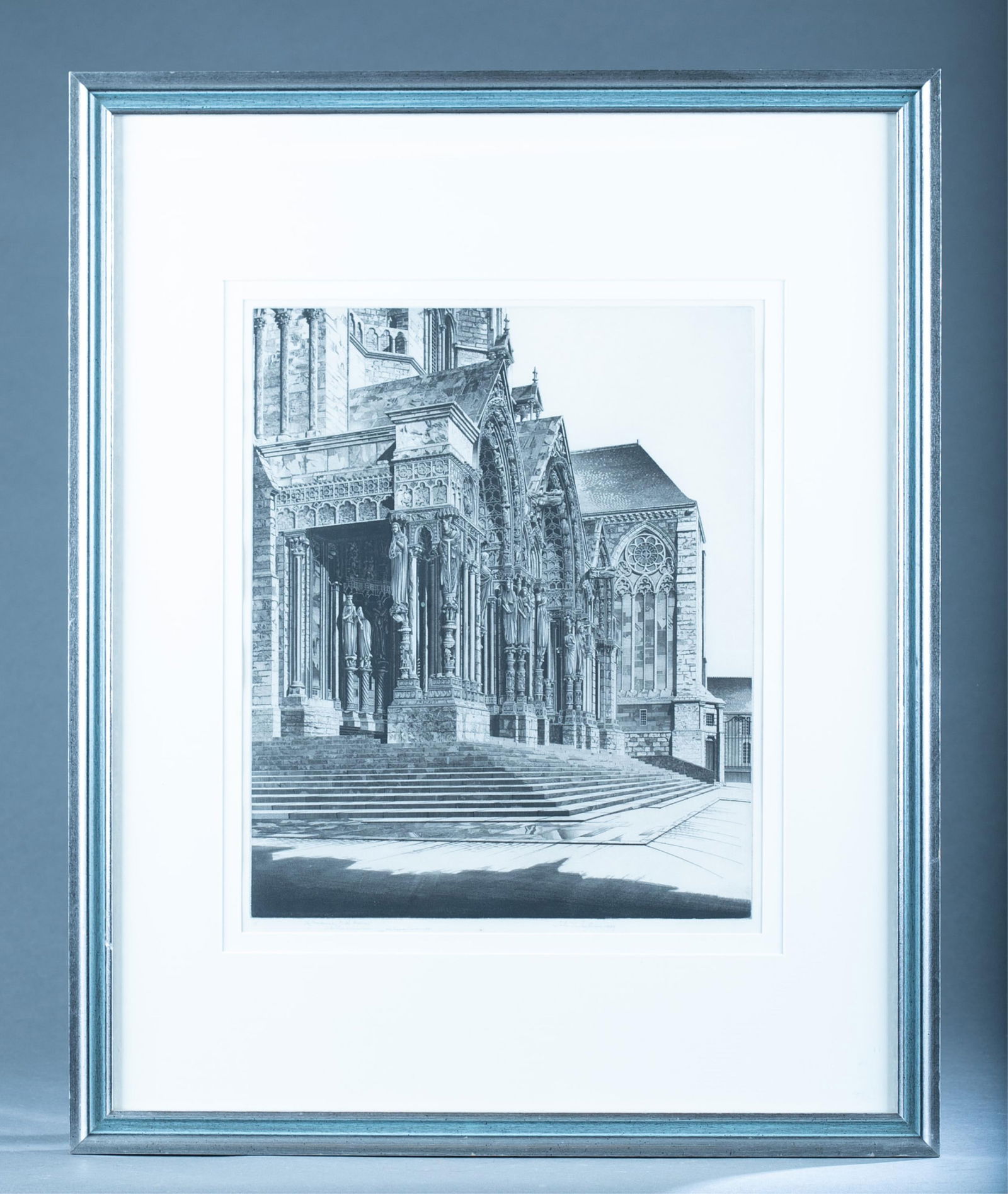 John Taylor Arms, "In Memoriam", 1939, Etching: Taylor Arms, John (American 1887 - 1954). "In Memoriam/The North Portal of Chartres Cathedral". 1939. Signed, dated, editioned, and dedicated in pencil at lower margin. Dedicated in pencil and additio