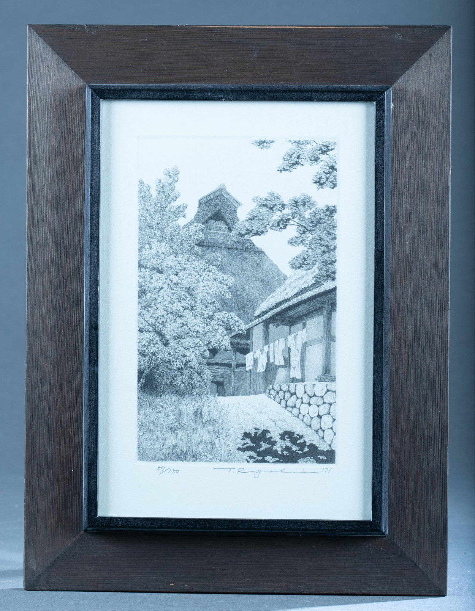 Tanaka Ryohei, "Untitled", 1977, Etching: Tanaka Ryohei (Japanese 1933 - 2019). Untitled. 1977. Etching. Signed, dated, and editioned in pencil at lower margin. 57/150. Plate: 5 3/4" x 9 1/4". Frame: 12 1/4" x 16 1/4".Condition: Sight fine. N