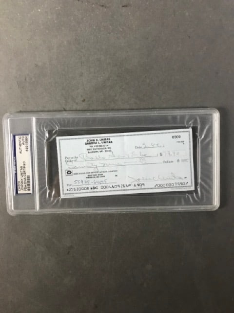 Johnny Unitas Signed Check (1 of 5)
