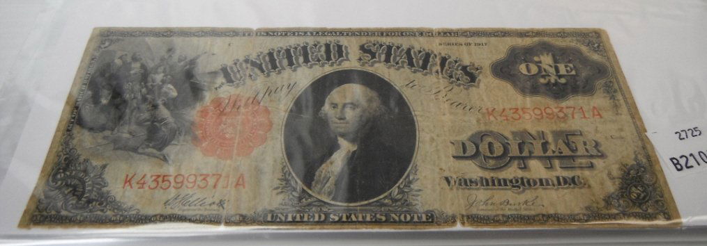 1917 US $1 dollar bill large size currency note.: 1917 US $1 dollar bill large size currency note.