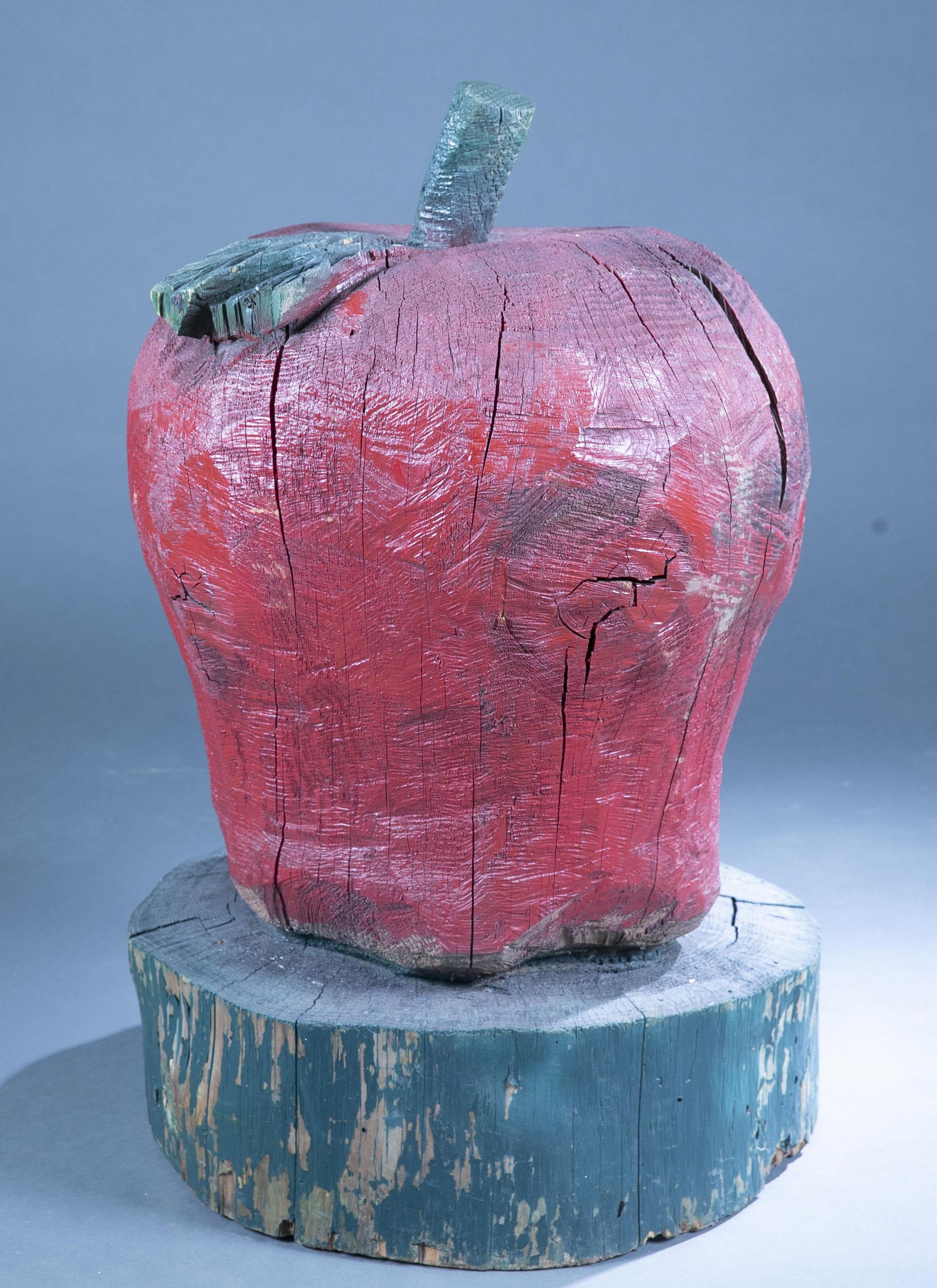 Folk art carved wood apple. (1 of 4)