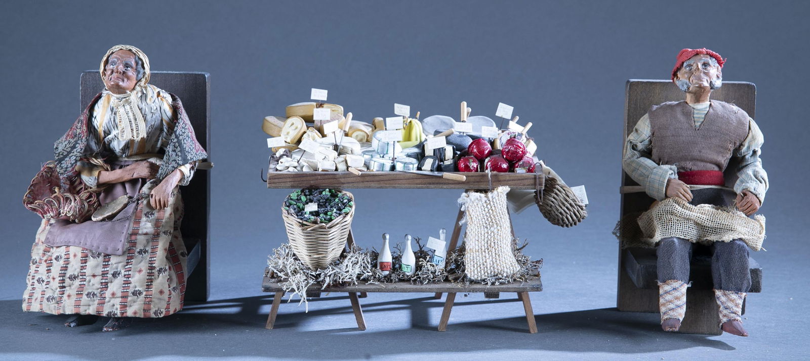 2 Santons de Provence figures and table, France. (1 of 7)