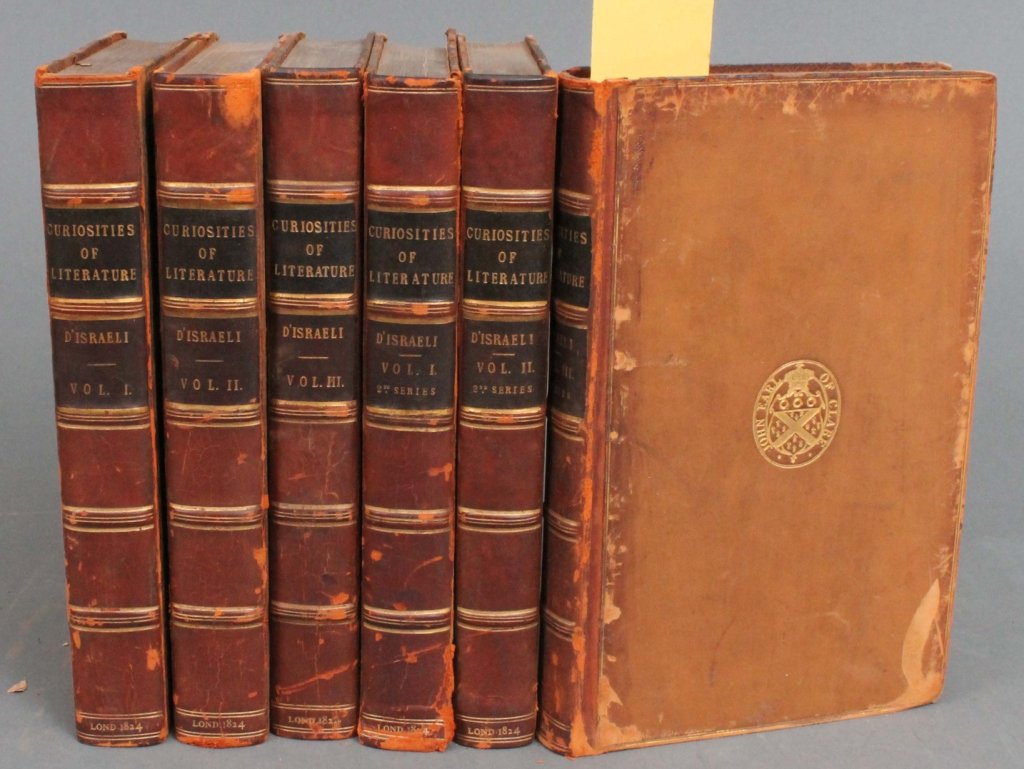 Disraeli. CURIOSITIES OF LITERATURE. 6 Vols. 1824.: [Literature/Benjamin Disraeli]. CURIOSITIES OF LITERATURE. 6 Vols: [First Series], 3 Vols + Second Series, 3 Vols (by I. Disraeli). Lon: John Murray, 1824. First series, Vol II: Folding facsimile. 8vo