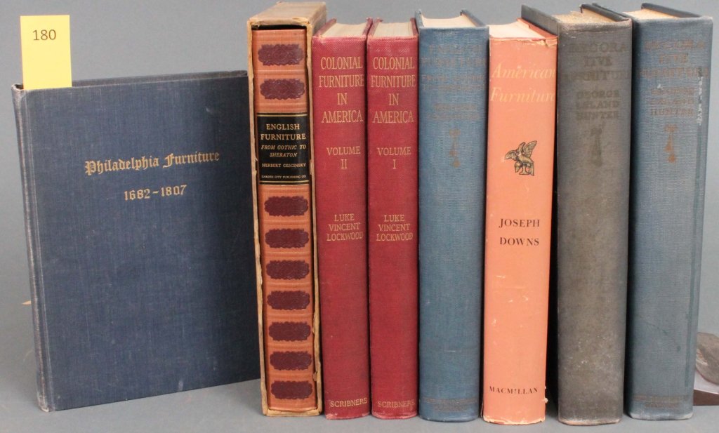 8 Vols, incl 2 of: Downs. AMERICAN FURNITURE...: [Furniture]. 5 Titles (8 Vols). ++ William MacPherson Horner. BLUE BOOK: PHILADELPHIA FURNITURE: WILLIAM PENN TO GEORGE WASHINGTON WITH SPECIAL REFERENCE TO THE PHILADELPHIA-CHIPPENDALE SCHOOL. Front