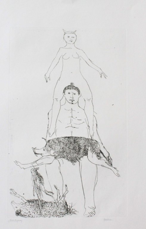 Leonard Baskin. Hyppolytos. Artist's proof.: Baskin, Leonard (Am., 1923-2000). Hyppolytos. Etching. Watermark “Umbria Italia” in margin at lower right. 11 ¾” x 7 3/8”. Near fine. Fern and O'Sullivan 527. Pencil signed and limited. Artis