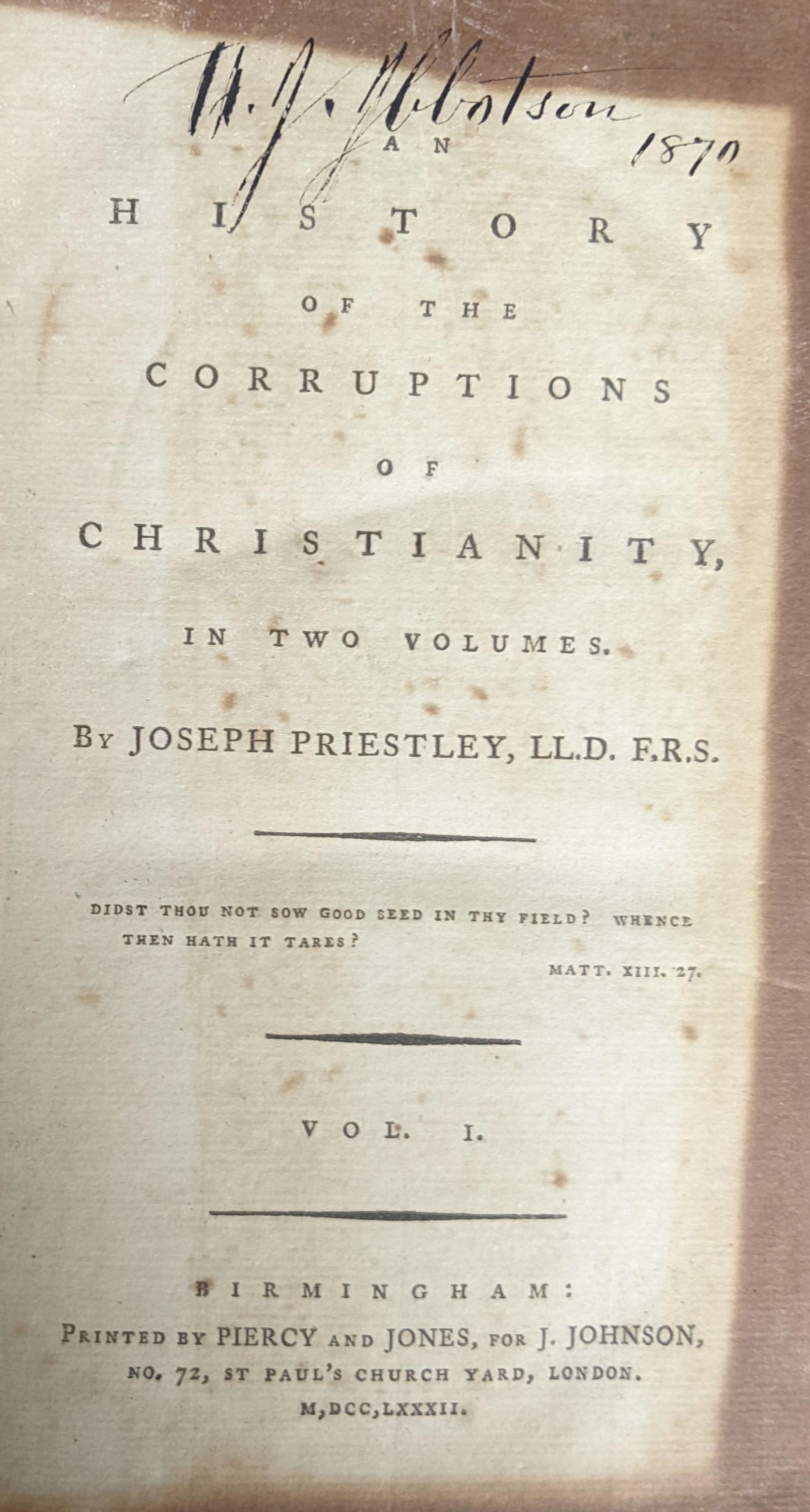 History of the Corruptions of Christianity (1 of 2)