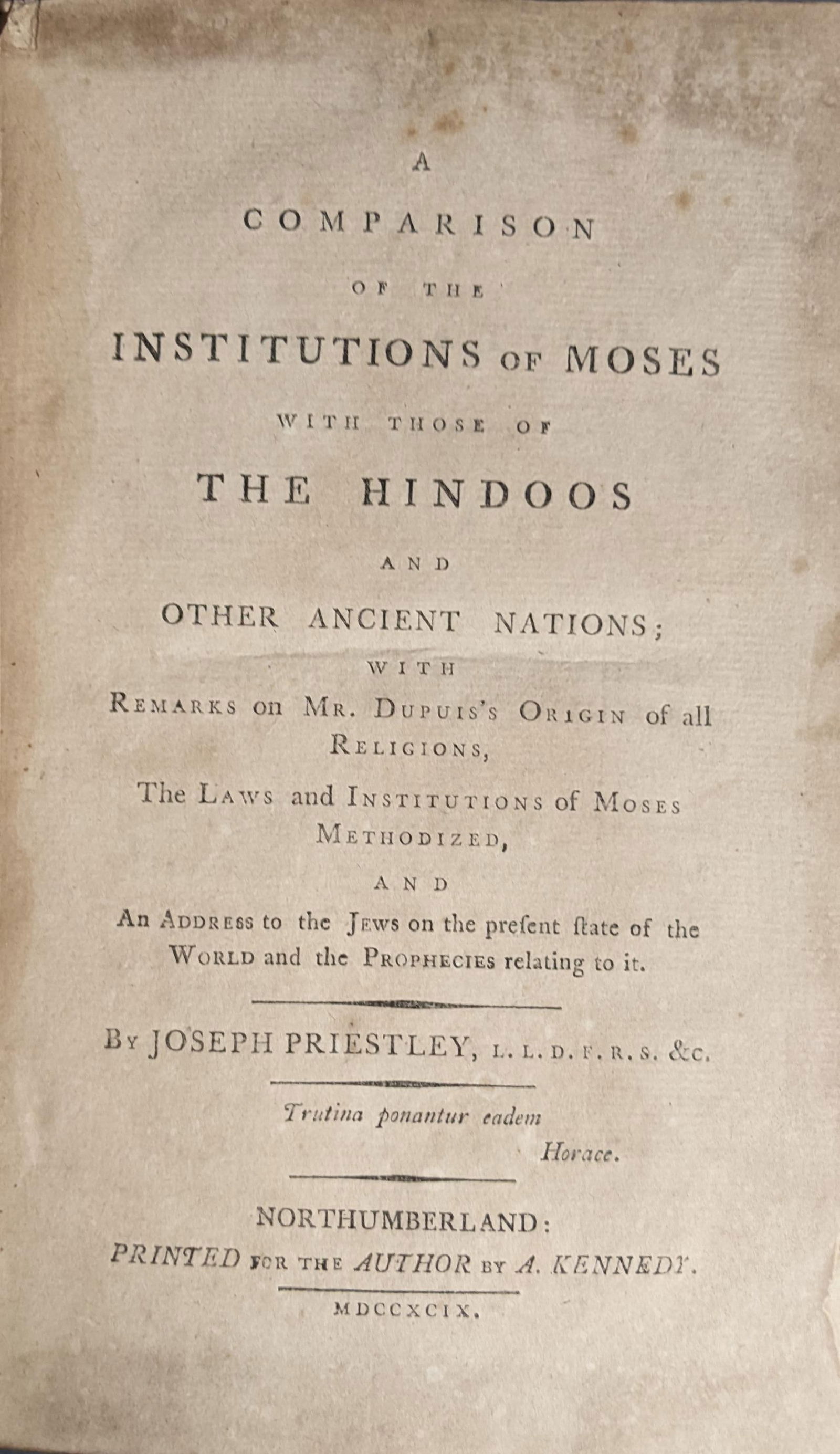 Institutions of Moses with those of the Hindoos (1 of 2)