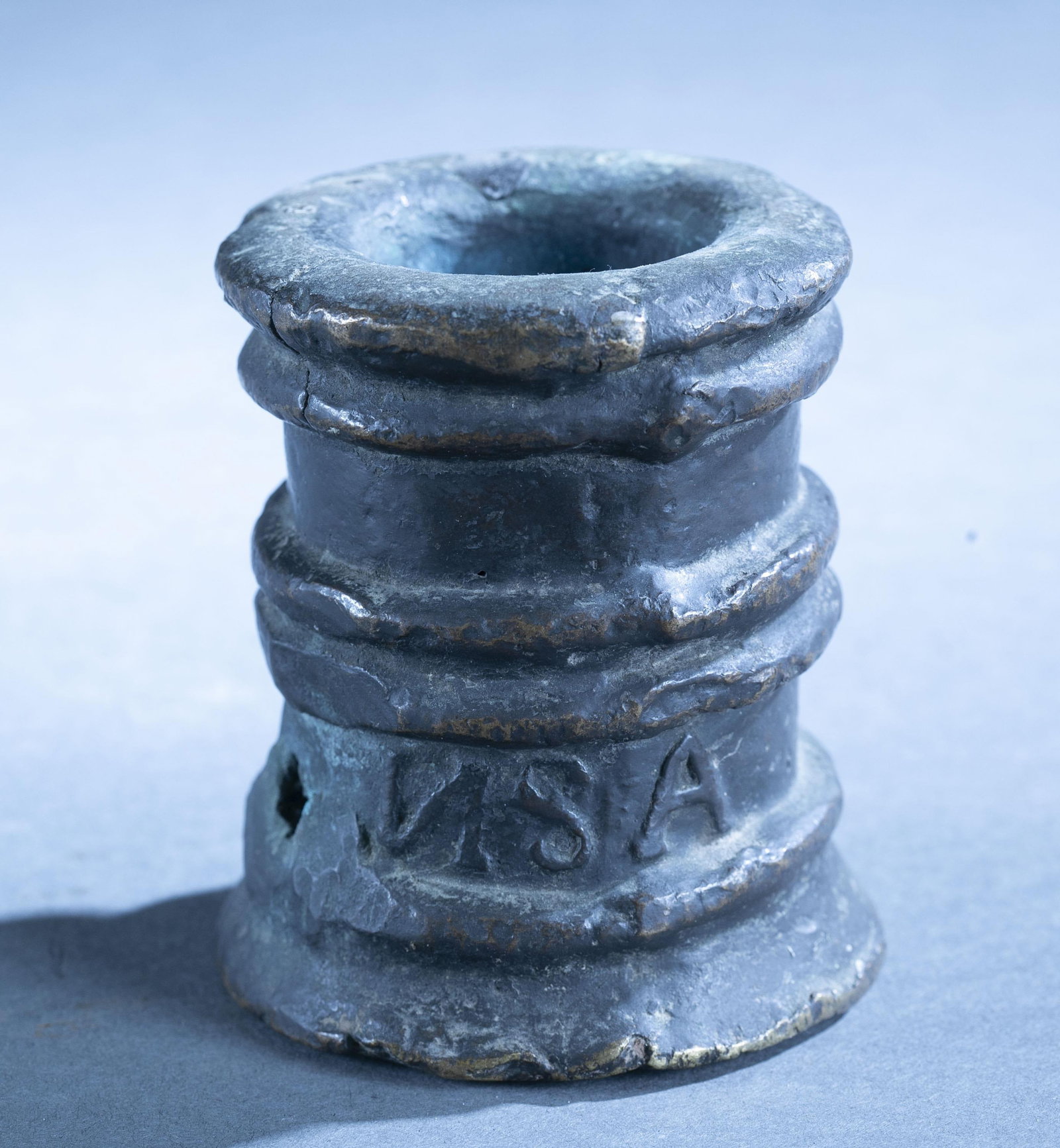 Bronze 17th Century signaling cannon: A bronze signaling or saluting cannon cannon, 17th Century. Marked "U?S.A." 4" x 3 1/2" 43mm bore.