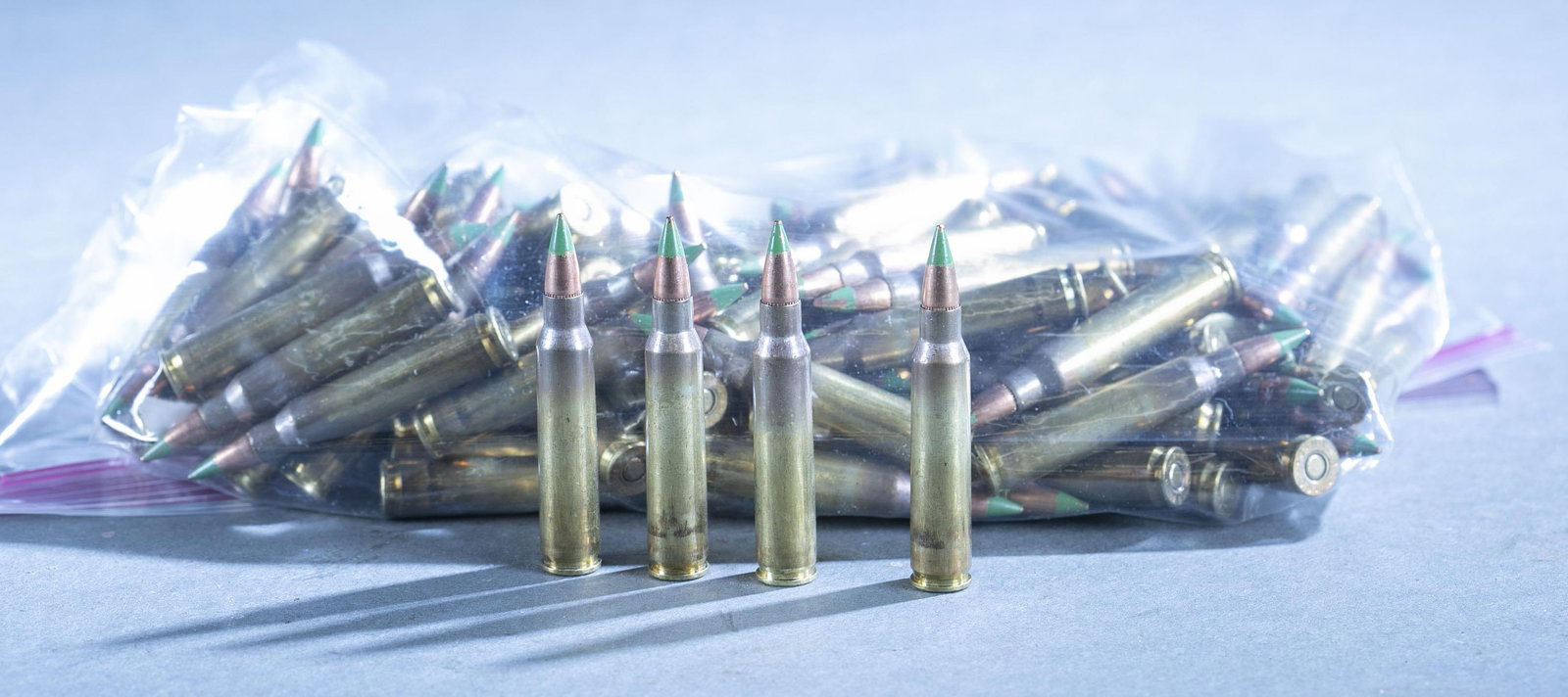 Loose Mil Surp 5.56mm NATO M855 110 rounds: A group of Military Surplus 5.56mm M855 "green tip" 110 rounds rounds. "LC 17" headstamp.