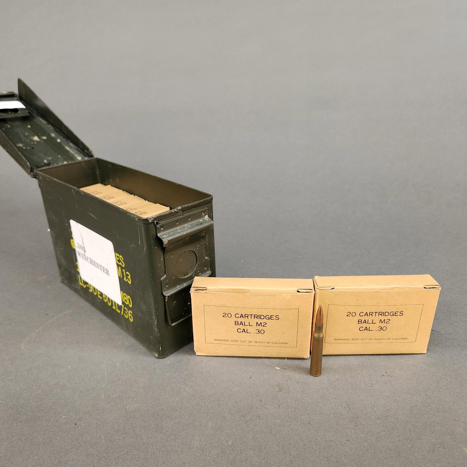 Korean Mil Surp PMC M2 Ball 30-06, 220 rounds: A group of Korean Military Surplus PMC M2 Ball 30-06 ammunition, 220 rounds. 11 boxes of 20 rounds. Corrosive primers. A 7.62 ammunition can.