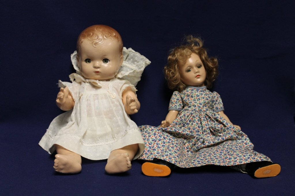 2 dolls 1 EffanBee, 1 Madame Alexander.: 2 dolls 1 EffanBee, 1 Madame Alexander.One unmarked Madame Alexander, mid century composition body. 11". One marked EffanBee Patsy Baby composition body. 11".