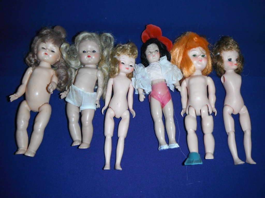 Lot of mid century dolls incl Ginny Vogue doll,: Lot of mid century dolls incl Ginny Vogue doll, 2 Betsy McCall, 1 without arms, Duchess doll, and 2 other dolls. All hard plastic. Tallest 8".