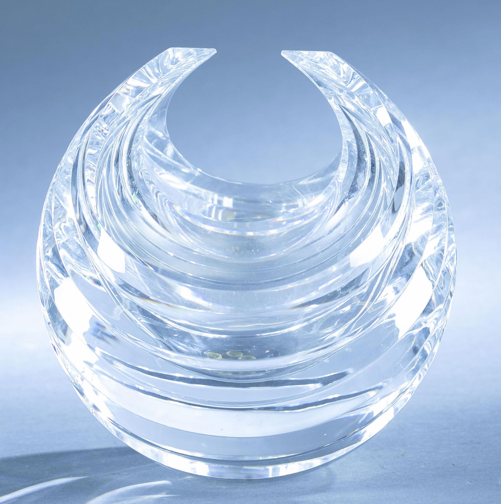 Fumio Sasa for Hoya cut crystal vase.: A Fumio Sasa for Hoya Crystal cut crystal vase. "Duet." 1980. With information booklet. 9"