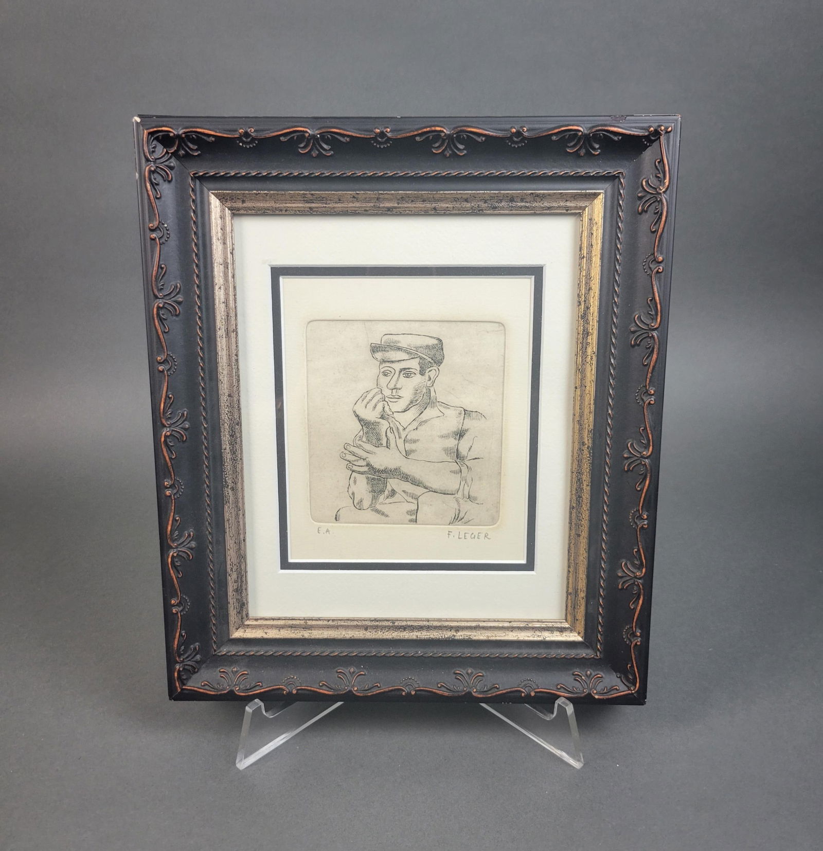Leger, "Untitled" Portrait Of A Man, Etching.: Leger, Joseph Fernand Henri. (French 1881-1955.) "Untitled." (Portrait of a Man.) Etching. Signed l.r. Editioned l.l., epreuve d'artiste (artist proof.) All in pencil. Plate size: 4 3/8" x 4 3/4". She