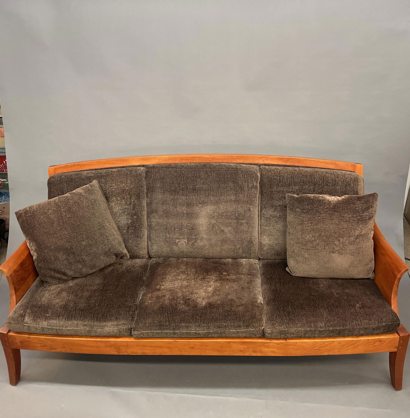 Thos. Moser three seat Wing Sofa.: A Thos. Moser, Maine three seat Wing Sofa and Knoll Venue Alligator fabric upholstery. Signed and dated 2004 on underside. 34" x 79" x 34".