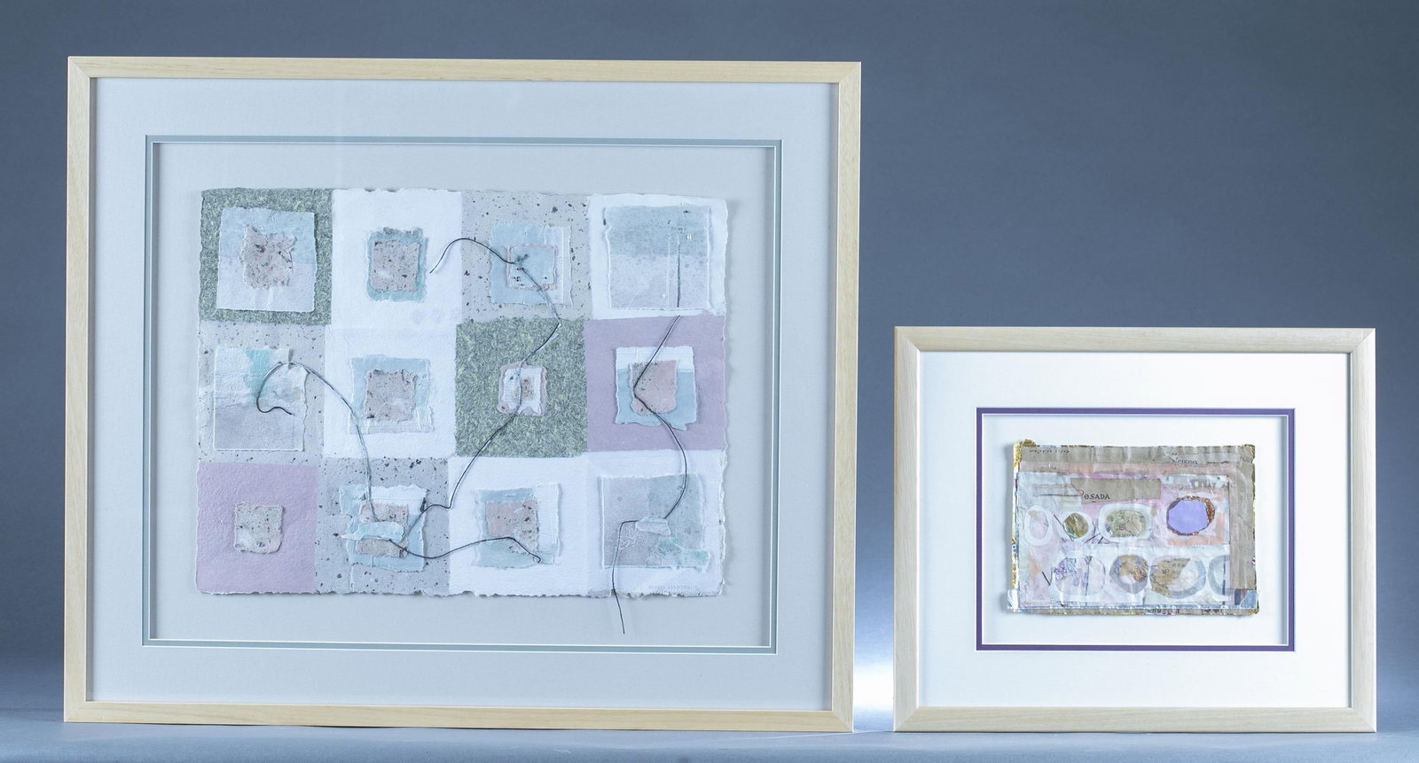 2 Gladys Goldstein works on paper.: A group of two works by Gladys Goldstein (American, 1918-2010). Mixed media collage on paper. Signed. Largest: Frame: 24 1/4" x 28 3/4" and Sight: 14 3/4" x 19".