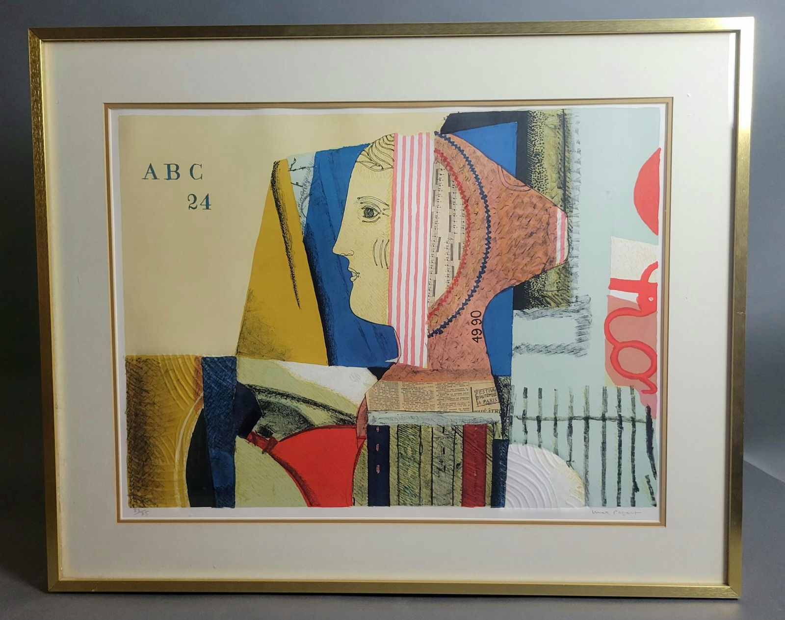 Papart, "Marianne 1980," Mixed Media.: Papart, Max. (French 1911-1994.) "Marianne 1980." Mixed media, serigraph with collage and embossing. Signed l.r. Editioned l.l. 83/85. All in pencil. Framed and matted. Frame size: 38 1/2" x 31 1/4".