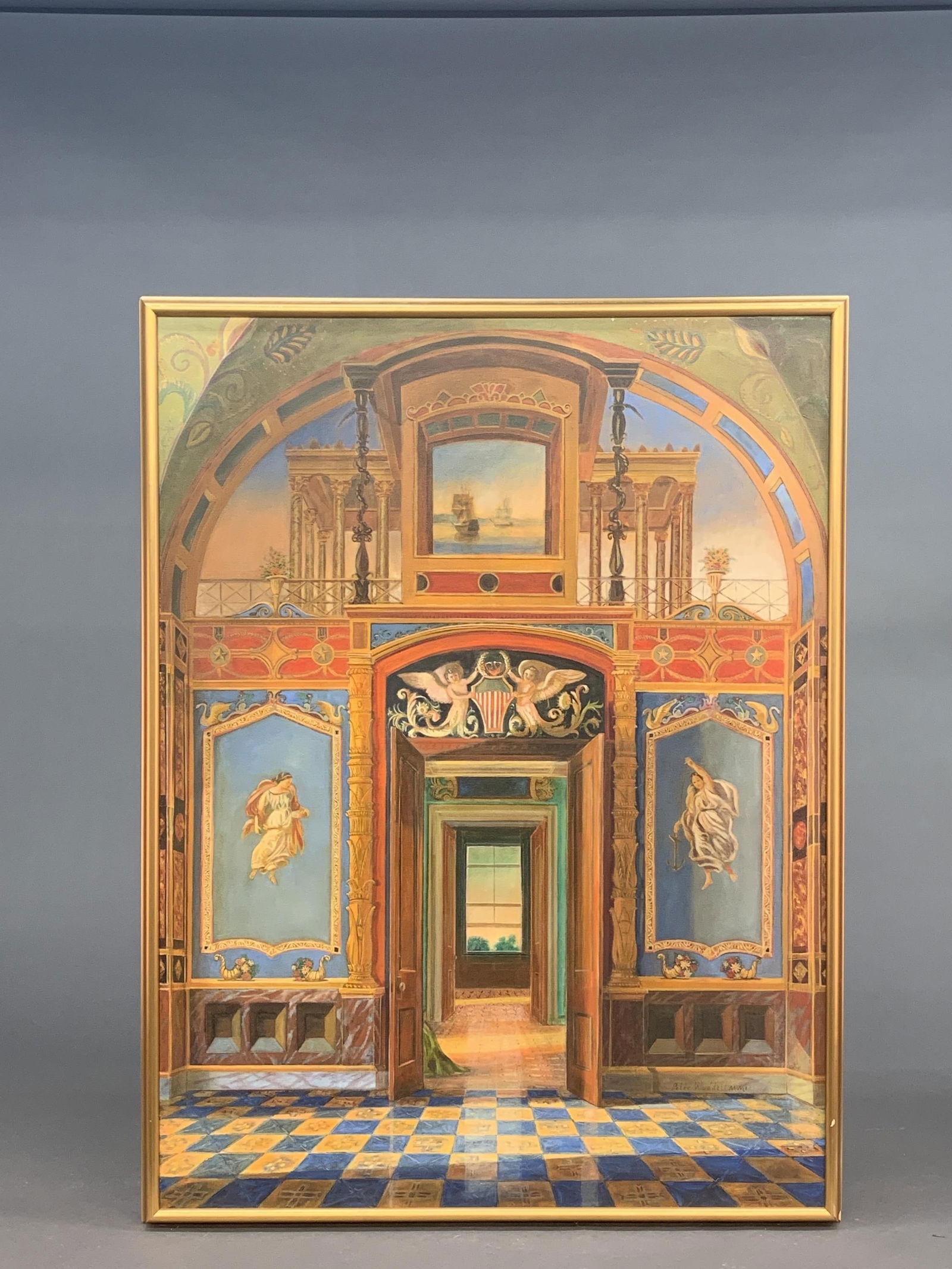 P. Waddell, "The Senate Naval Affairs Room.": Waddell, Peter (New Zealand/American, b.1955). "The Senate Naval Affairs Committee Room: 1858." From his "Inside the Temple of Liberty" collection. 2002. Oil on canvas. Signed and dated l.r. Sight: 48