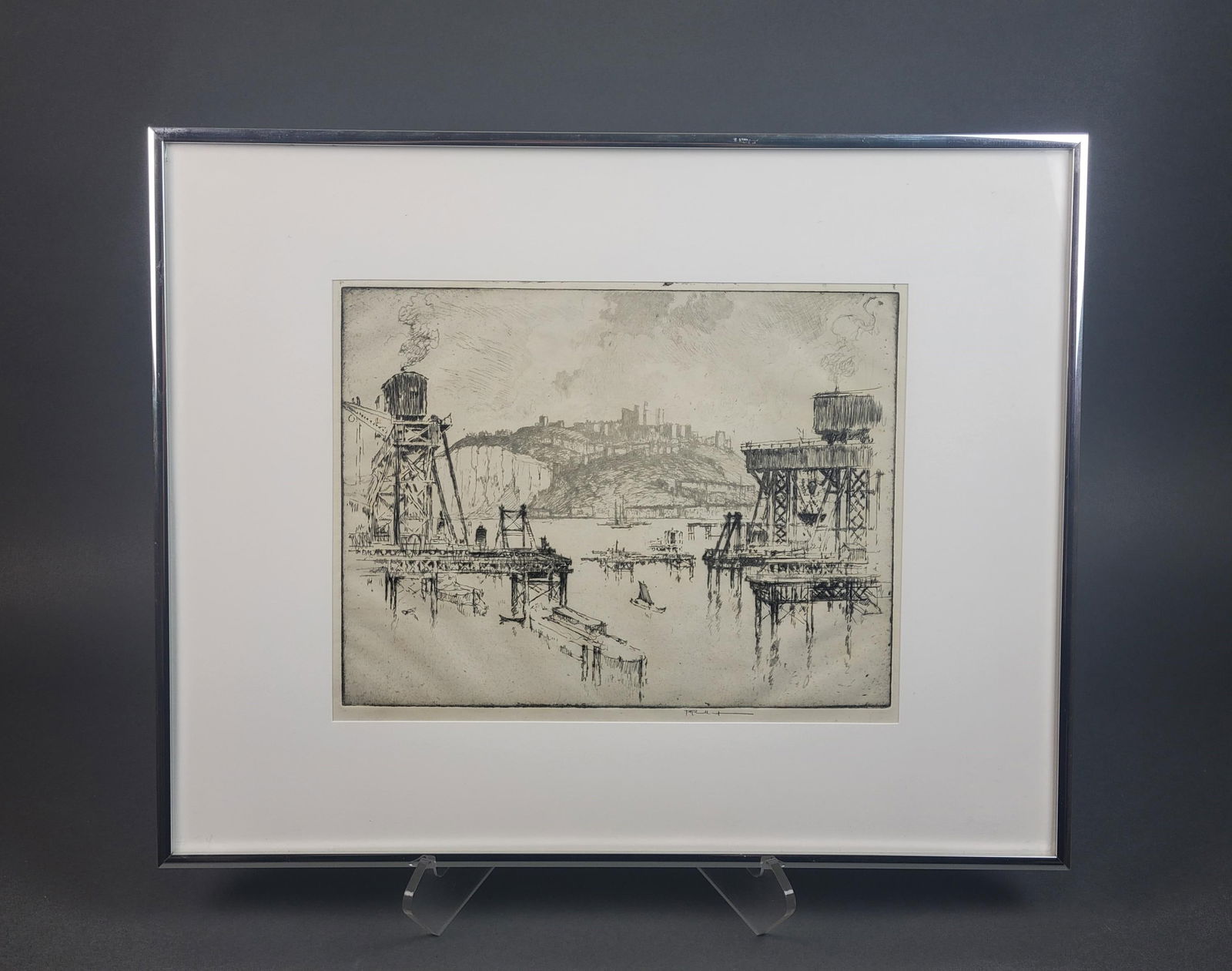 Pennell, Untitled, Etching.: Pennell, Joseph (American, 1857-19926). Etching. Signed l.r. in pencil. Unknown limitation. Plate size: 12 1/4" x 9 1/4". Framed and matted. Frame size: 20 1/2" x 16 3/8.Sight very good. Ink marking f