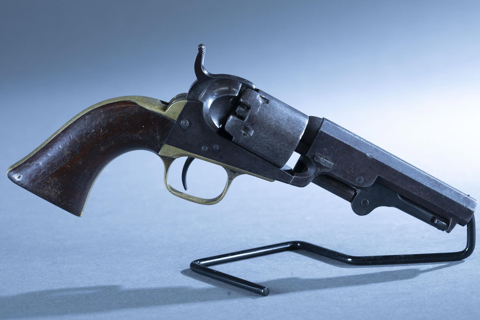 Colt M1849 percussion Pocket Revolver, .31 Cal.: An 1860 Colt Model 1849 percussion single action 5 shot Pocket Revolver, .31 Caliber.. 4" octagonal barrel with "ADDRESS SAML COLT/ HARTFORD CT" address roll. Frame marked "COLTS/ PATENT." Stagecoach 