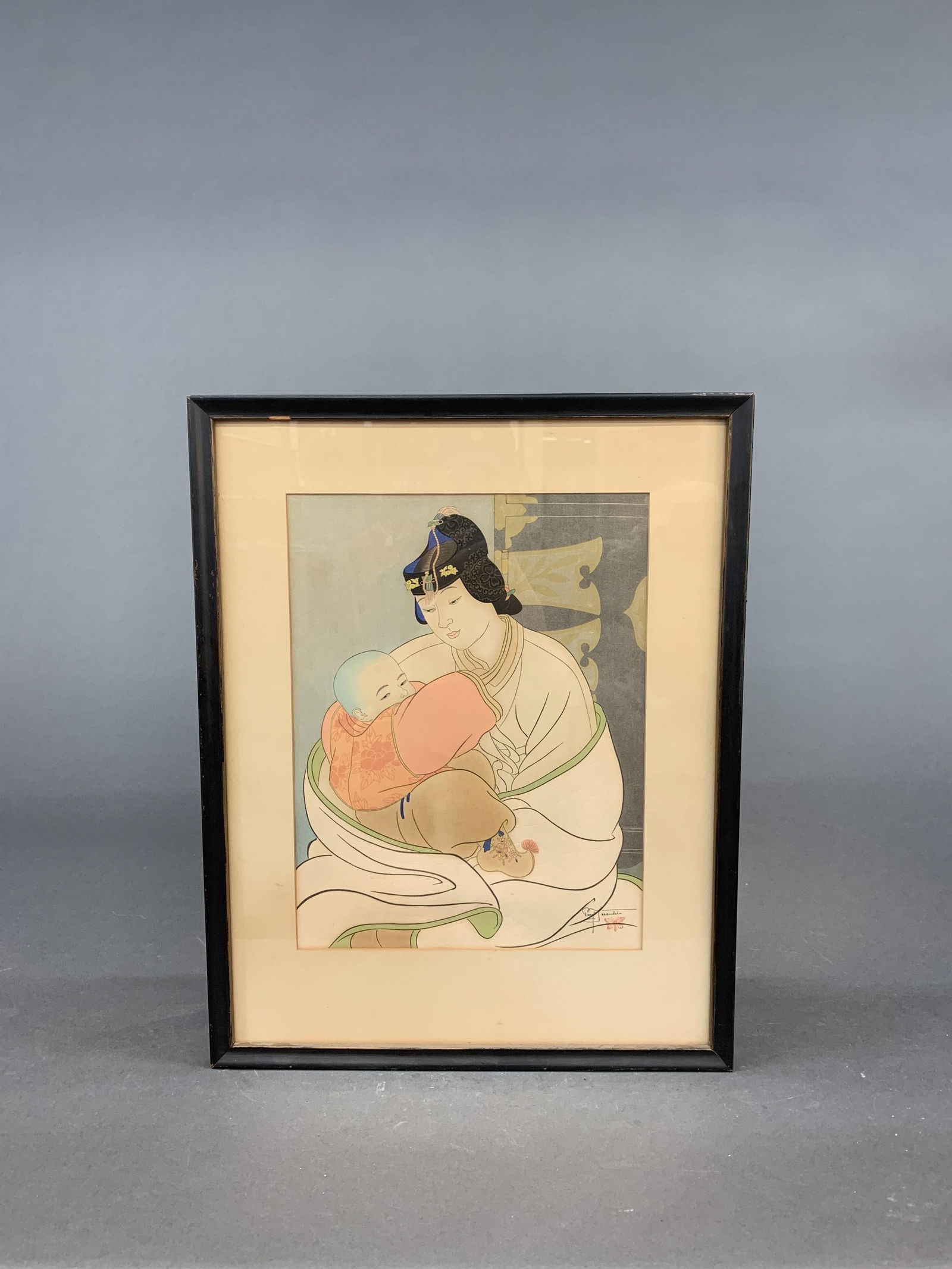 Paul Jacoulet, "Le Tresor - Coree.": Jacoulet, Paul (1902-1960). "Le Tresor - Coree." Woodblock print. Signed and stamped l.r. Sight: 15 1/4" x 11 1/2". Frame: 22 1/2" x 17 1/2".Light damage