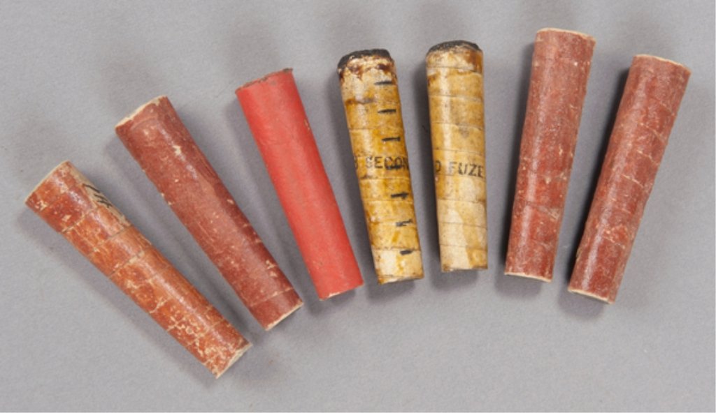 Lot of 7 Civil War era cannon fuses. Lot of 7 Civil: Lot of 7 Civil War era cannon fuses, 2 marked "8 second fuses". From the Confederate Civil War Collection of Robert M. Daly of The Powder Horn Gun Shop, Middleburg, Virginia.