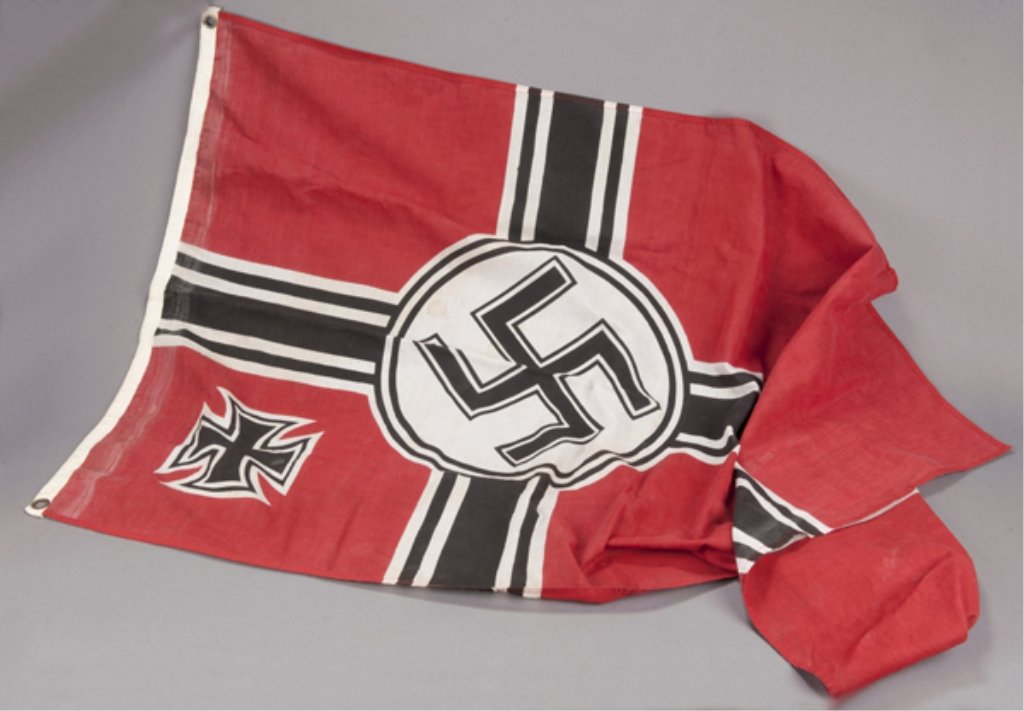 2 German WWII Nazi combat battle flags. One large : One large flag measuring 58" x 32". Second flag has only central swastika portion 29".