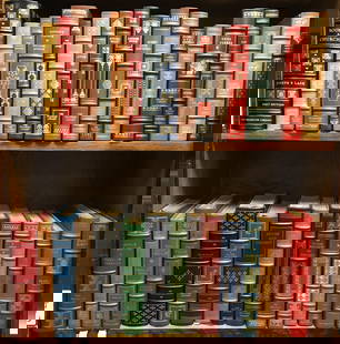 34 Vols. Franklin Library: [Franklin Library] 34 volumes, two of which are first editions-- Churchill and Roosevelt by Joseph P. Lash and Slapstick by Kurt Vonnegut. 8vos. Full leather, gold gilt text block edges, silk moire