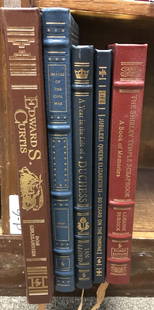 5 Vols. Easton Press. 2 Signed.: [Easton Press] 5 volumes, Easton Press. Full leather, gold gilt text block edges, silk moire endpapers, sewn in silk ribbon page marker. The Shirley Temple Scrapbook signed on full title page. Images