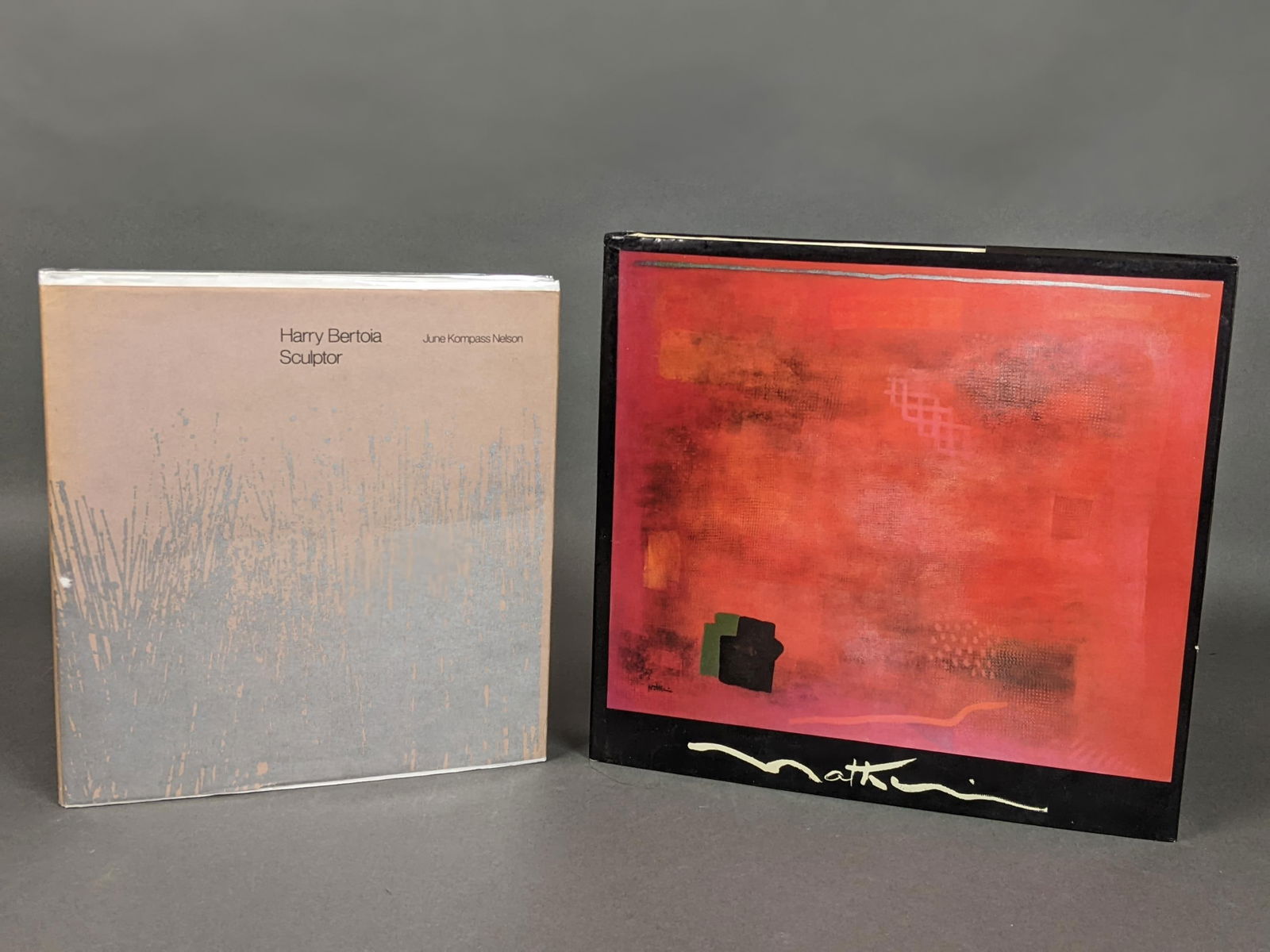 Robert Natkin and Harry Bertoia Signed Books: [Signed] 2 volumes signed by Natkin and Bertoia. (1) Fuller, Peter. Robert Natkin. Abrams, New York, 1981. INSCRIBED in pencil "For Carl Colby with affection from Bob", dated December 1981. 4to. Biege