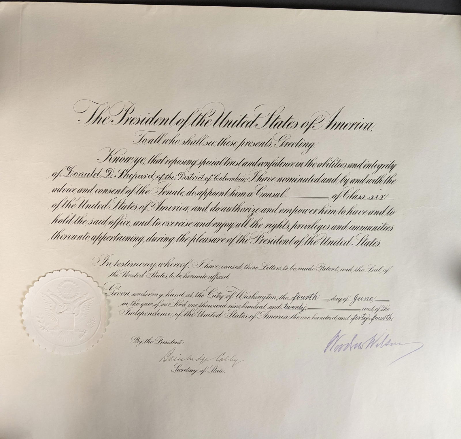 Woodrow Wilson Presidential Signed Document (1 of 2)