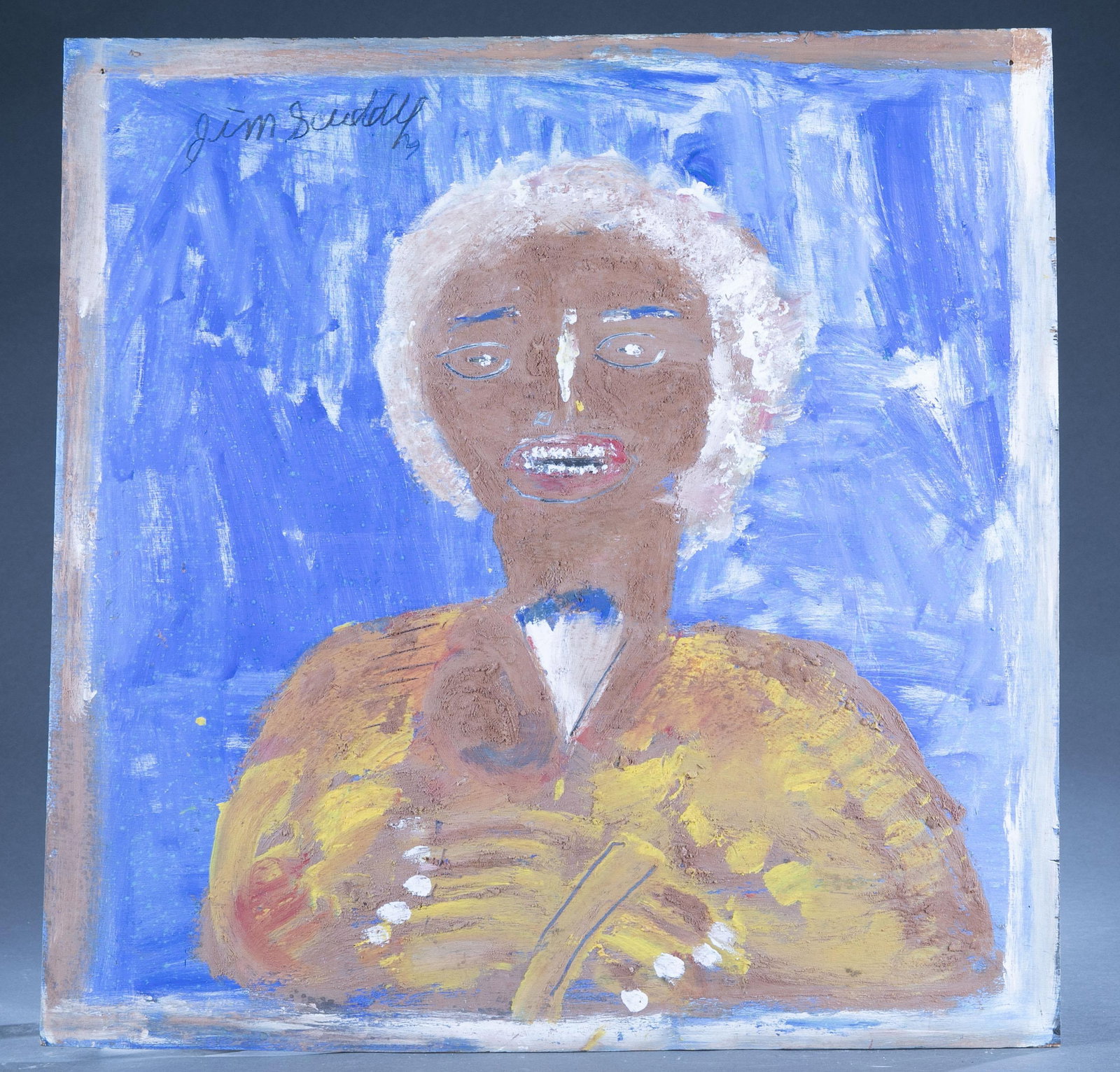 Jimmie Lee Sudduth, "Mother.": Sudduth, Jimmie Lee (American, 1910-2007). "Mother." Acrylic on plywood. Signed. 24" x 24". Provenance: Purchased June 2006. The Pete Cecere Folk Art Collection