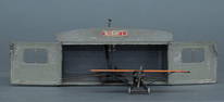 Buddy L pressed steel catapult hanger and airplane