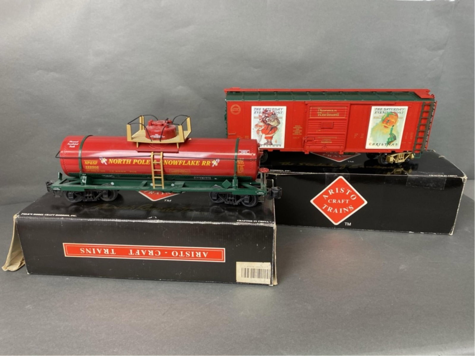 Aristo craft Christmas tank car and Norman rockwel: Aristo craft Christmas tank car and Norman rockwell steel reefer car. R-3.