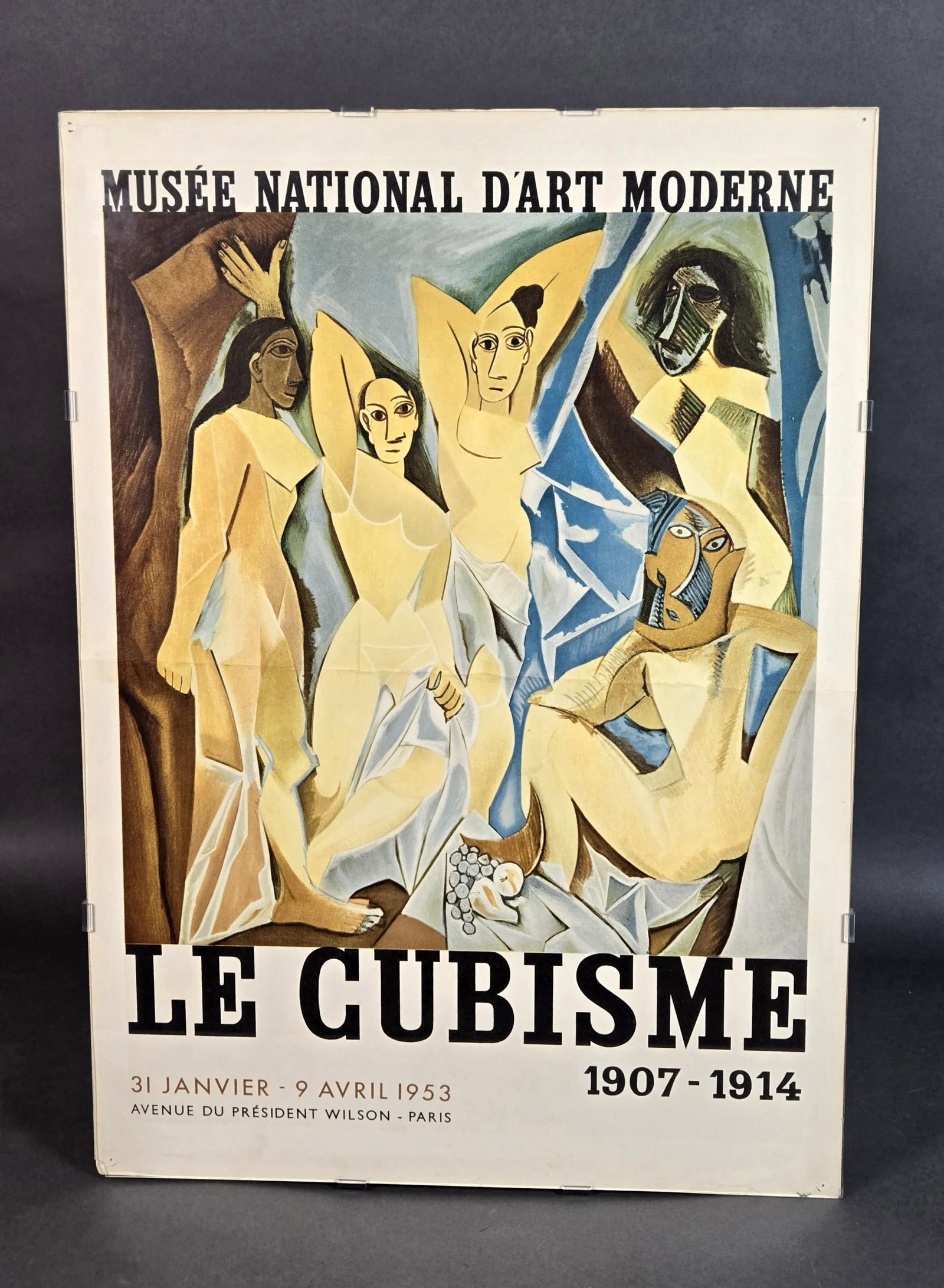 Picasso, "Musee National d'Art Moderne", 1953.: After Pablo Picasso (Spanish, 1881-1973). "Le Cubisme: 1907-1914." 1953. Offset lithograph exhibition poster. Edition of 1000. Published for Musee National d'Art Moderne on Avenue du President Wilson,