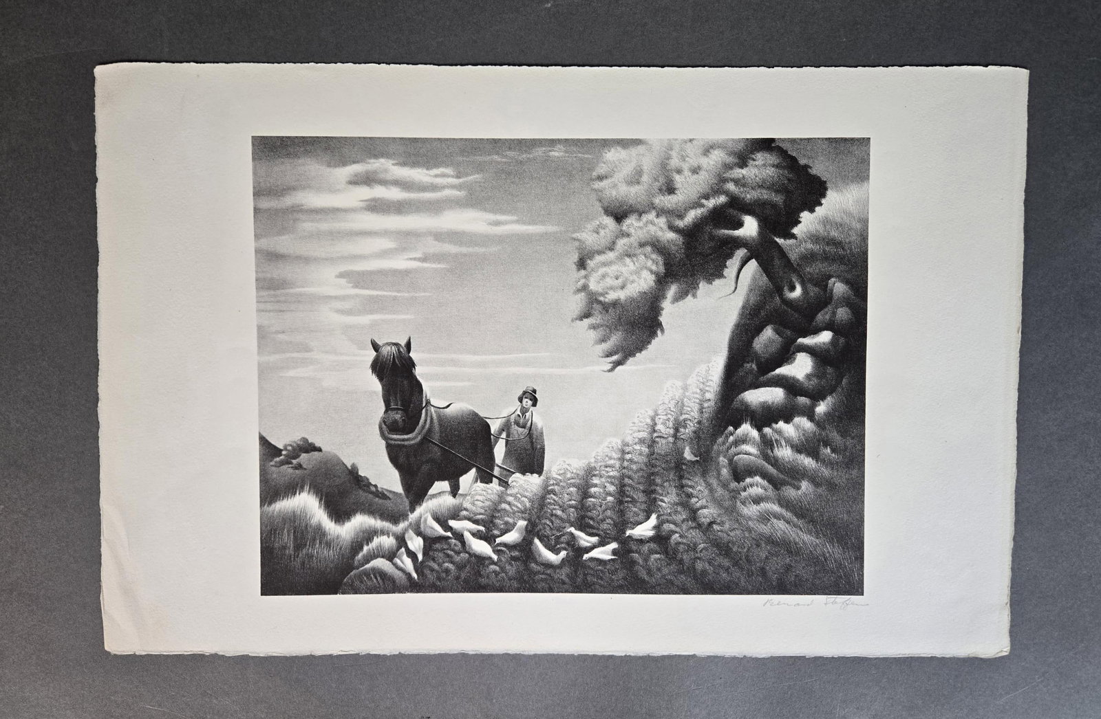 Steffen, "Plowing Fields," Circa 1930, Litho.: Steffen, Bernard Joseph ( American, 1907-1980). "Plowing Fields." Circa 1930. Lithograph. Signed l.r. in pencil. Sheet size: 19 3/8" x 12 5/8". Image size: 12 7/8" x 9 3/4". Published by Associated Am