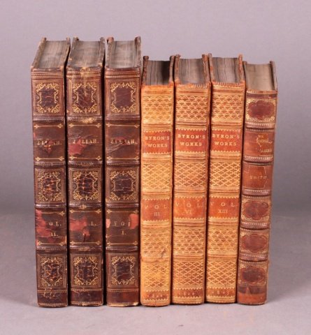 3 Books (7 Vols), incl: ZILLAH, 3 Vols, 1828.: [Literature]. 3 Titles (7 Vols). 8vo/4to. 19th Century half/full leather. ++ THE WORKS OF LORD BYRON… 3 Vols: Vols III, VI, XIII. Paris: A. and W. Galignani, 1822, 1823. Last work included in Vol XI