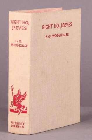 P. G. Wodehouse. RIGHT HO, JEEVES. 1934. 1st ed.: [Wodehouse, P. G.]. RIGHT HO, JEEVES. Lon: Herbert Jenkins, 1934. 8vo. Beige cloth, stamped in red, red top edge. Cocked, some soiling to covers. Pages very good. 1st edition.