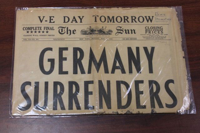 11 Newspaper Issues: VJ Day, VE Day, other events.: [Newspapers/WWI/WWII]. 11 Newspaper Issues. Some originals, some facsimiles. ++ DAILY PRESS. Newport News, VA: Dec. 7, 1941. Front page: “Japs Attack Us/ Declare War: Undeclared War Made on Pacific