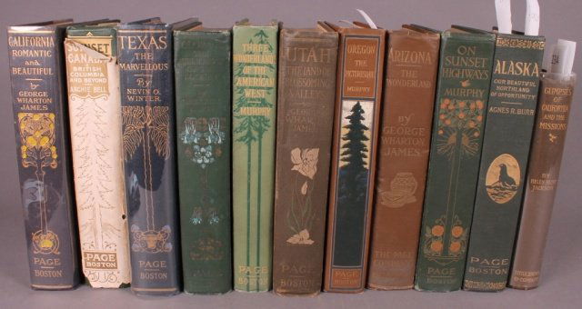 12 Books, incl: Agnes Rush Burr, ALASKA, 1919.: [Views/West]. 12 Titles. First 11 listed are published Bos: Page Co., and illustrated with plates showing landscape (mostly b/w, some in color). 8vo. ++ Agnes Rush Burr. ALASKA: Our Beautiful Northlan