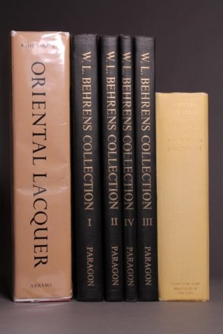 6 Vols incl: Joly, W. L. BEHRENS COLLECTION.: [Asia/Decorative Arts]. 3 Titles (6 Vols). ++ Henry L. Joly. W. L. BEHRENS COLLECTION. 4 Parts: [1] Netsuke; [2] Lacquer and Inro; [3] Sword-Fittings, Tsuba, Metal; [4] Buddhistic Section, Chinese Ant