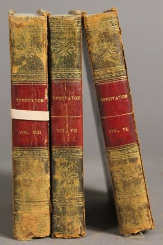 THE SPECTATOR. Phila: Edward Earle, 1819: [Spectator]. THE SPECTATOR. By Addison, Steele, Parnell, Hughes, Parker, Tickell, Budgell, Grove, Byrom, Henley, and Others. 12 Vols. Phila: Edward Earle, 1819.