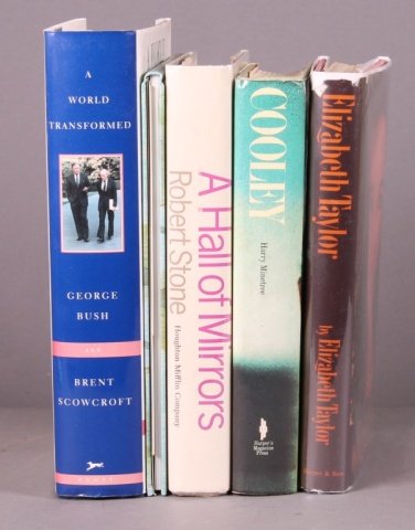5 Signed Books: Liz Taylor, Scowcroft, 3 others.: [Signed Books]. 5 Signed Books. ++ ELIZABETH TAYLOR: An informal memoir. (1965). Ffep signed and inscribed “To… Best wishes/ Elizabeth Taylor Warner.” ++ George Bush and Brent Scowcroft. A WORLD